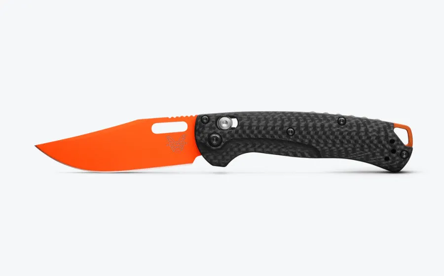 BENCHMADE 15533OR-01 MINI TAGGEDOUT 3" ORANGE CERAKOTE CPM-MAGNACUT CARBON FIBER HANDLES