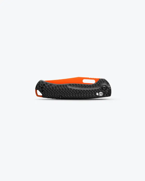 BENCHMADE 15533OR-01 MINI TAGGEDOUT 3" ORANGE CERAKOTE CPM-MAGNACUT CARBON FIBER HANDLES