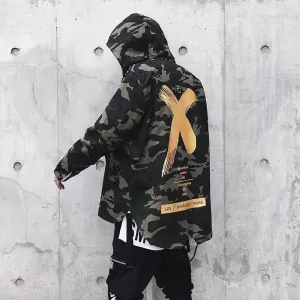 Camouflage Jacket Men Coats High Street Ribbon Patchwork