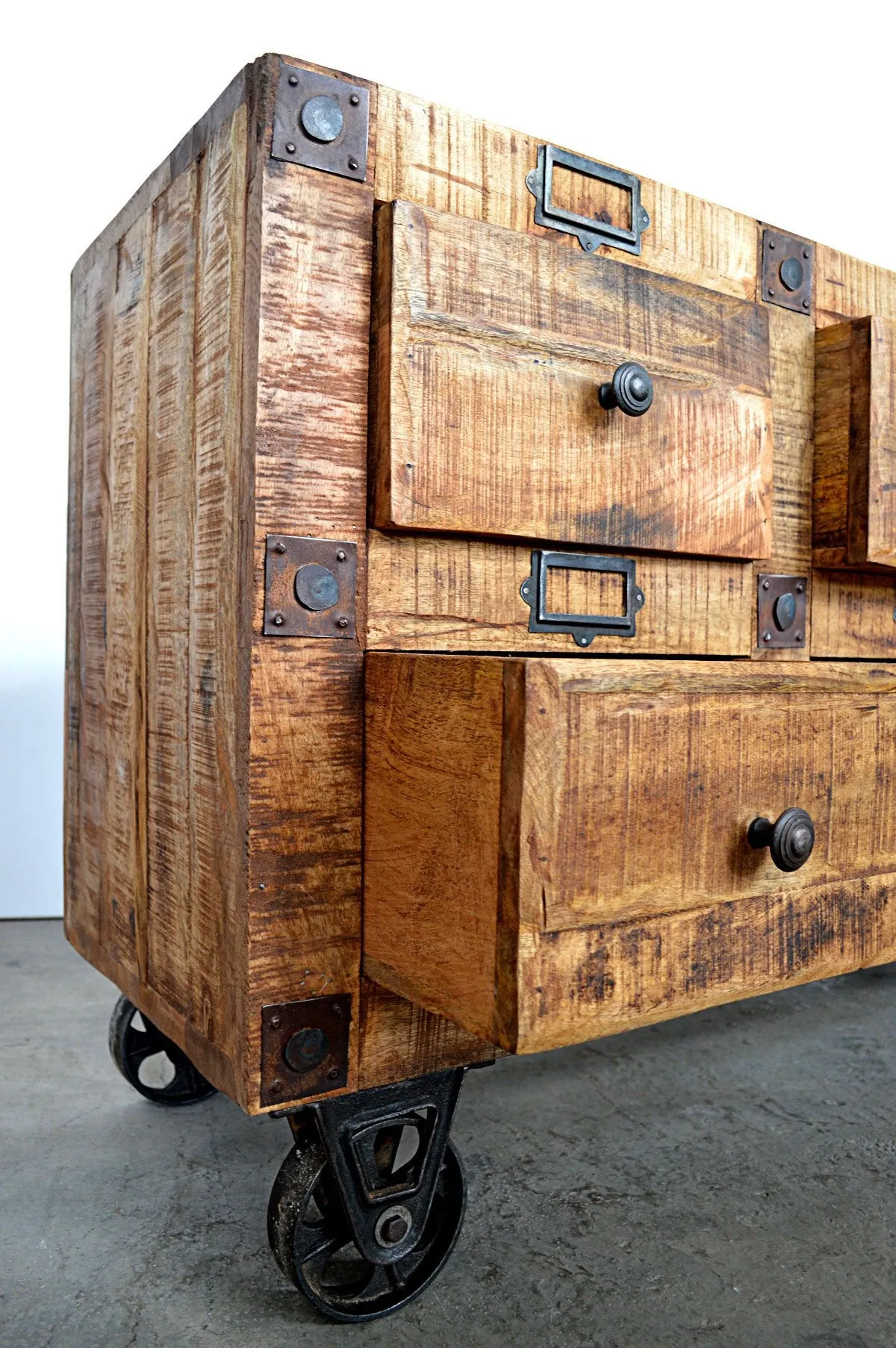 Cassettiera Industrial con ruote in Legno Massello con Ruote Country Rustico- 6 cassetti - BH2515