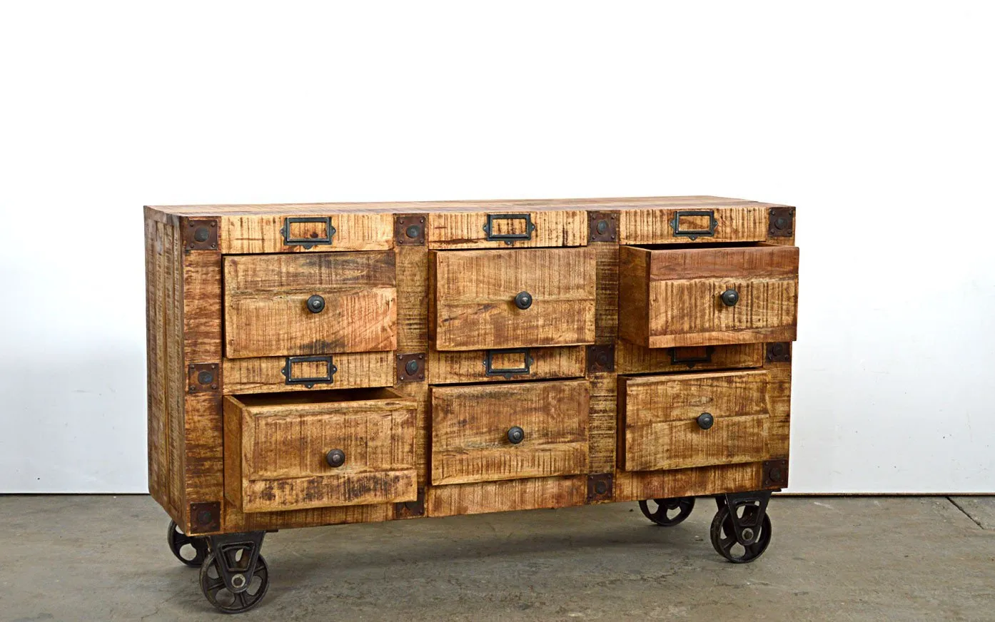 Cassettiera Industrial con ruote in Legno Massello con Ruote Country Rustico- 6 cassetti - BH2515