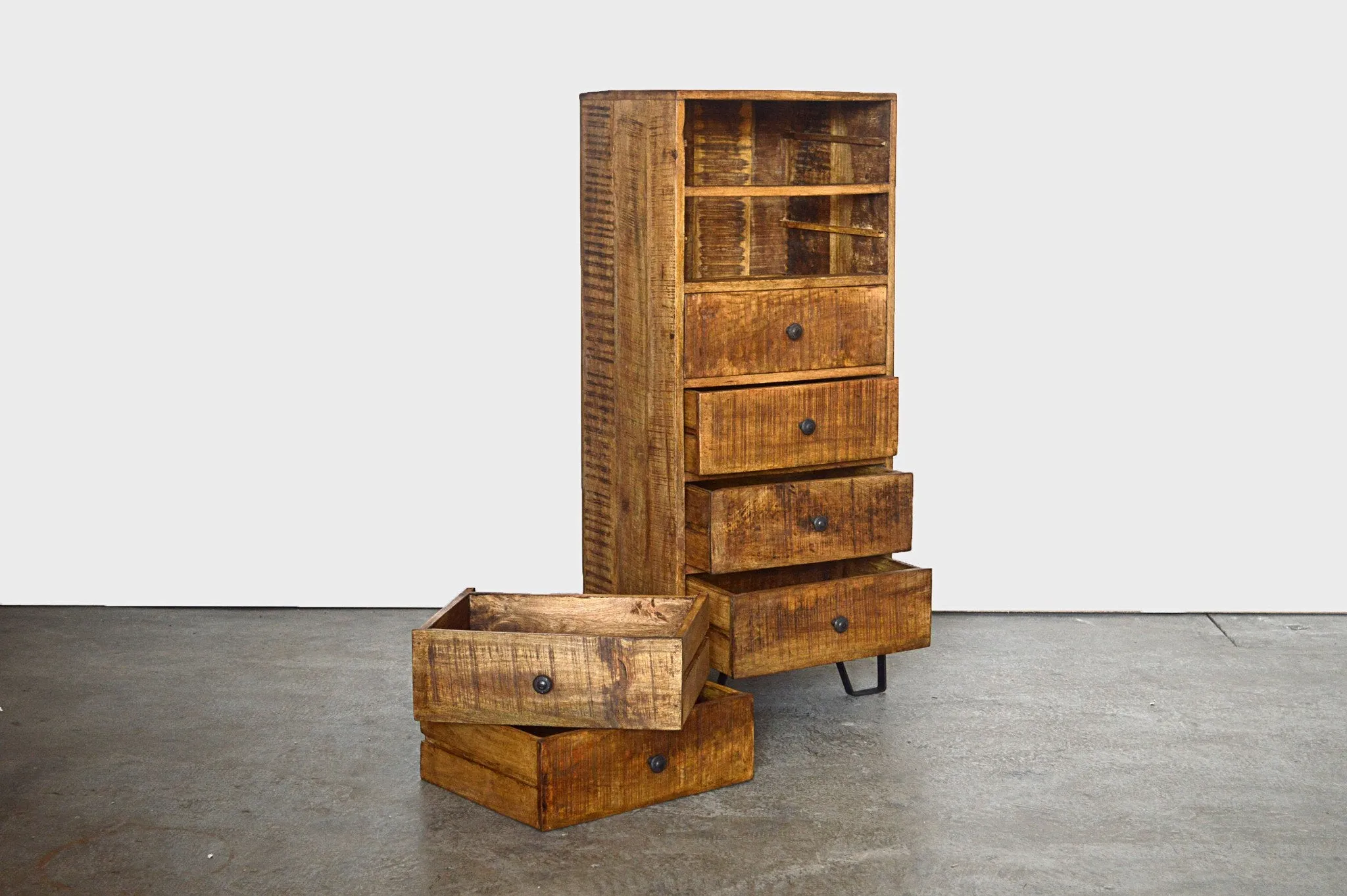 Cassettiera Industrial in Legno Massello con Gambe in Fusione Country Rustico - 6 cassetti - BH.2519MOD