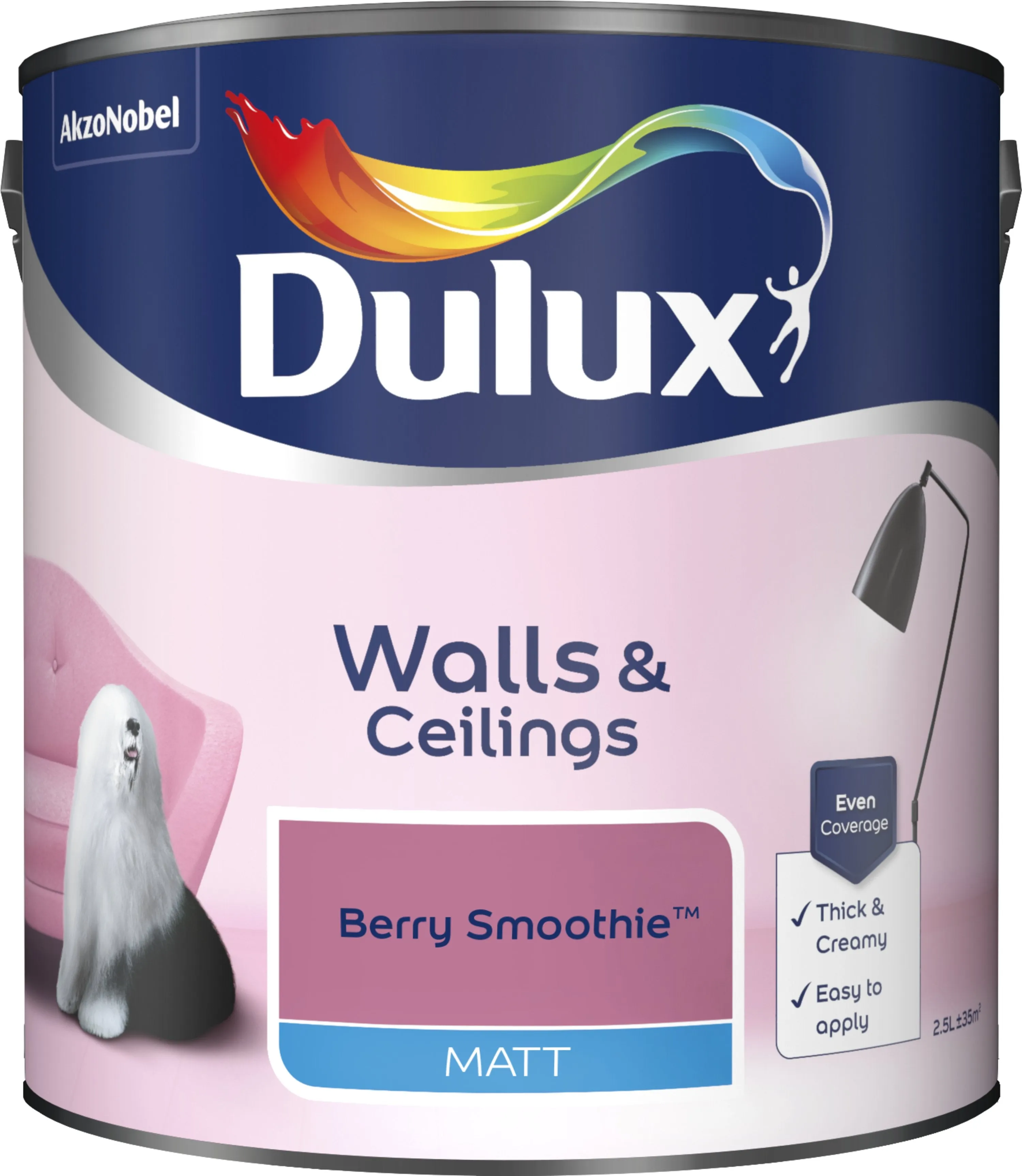Dulux Matt Emulsion Paint For Walls And Ceilings - Berry Smoothie 2.5L