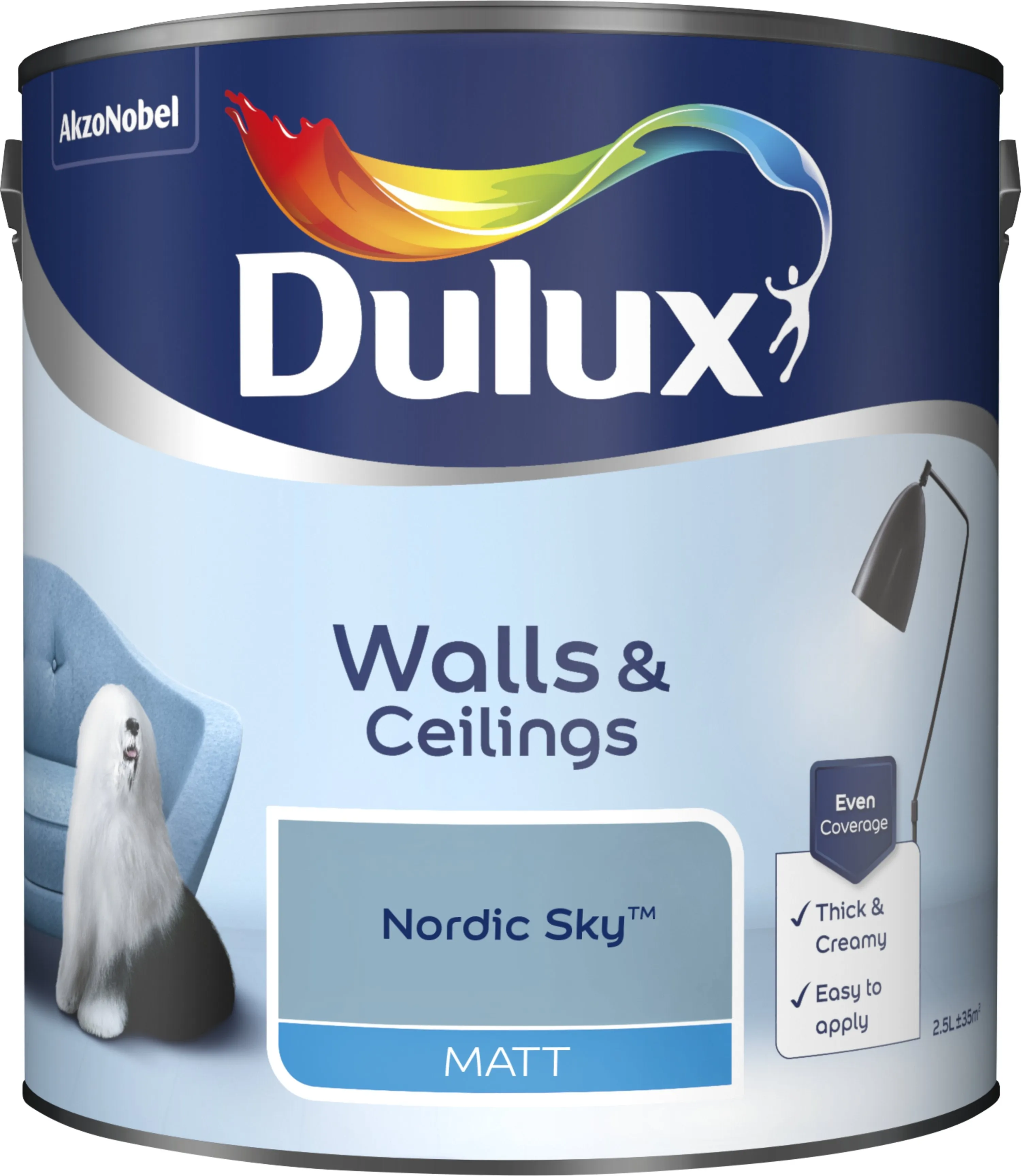 Dulux Matt Emulsion Paint For Walls And Ceilings - Nordic Sky 2.5L