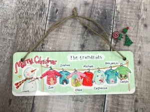 Hanging Wooden Christmas Jumper Plaque Grandchildren or Family