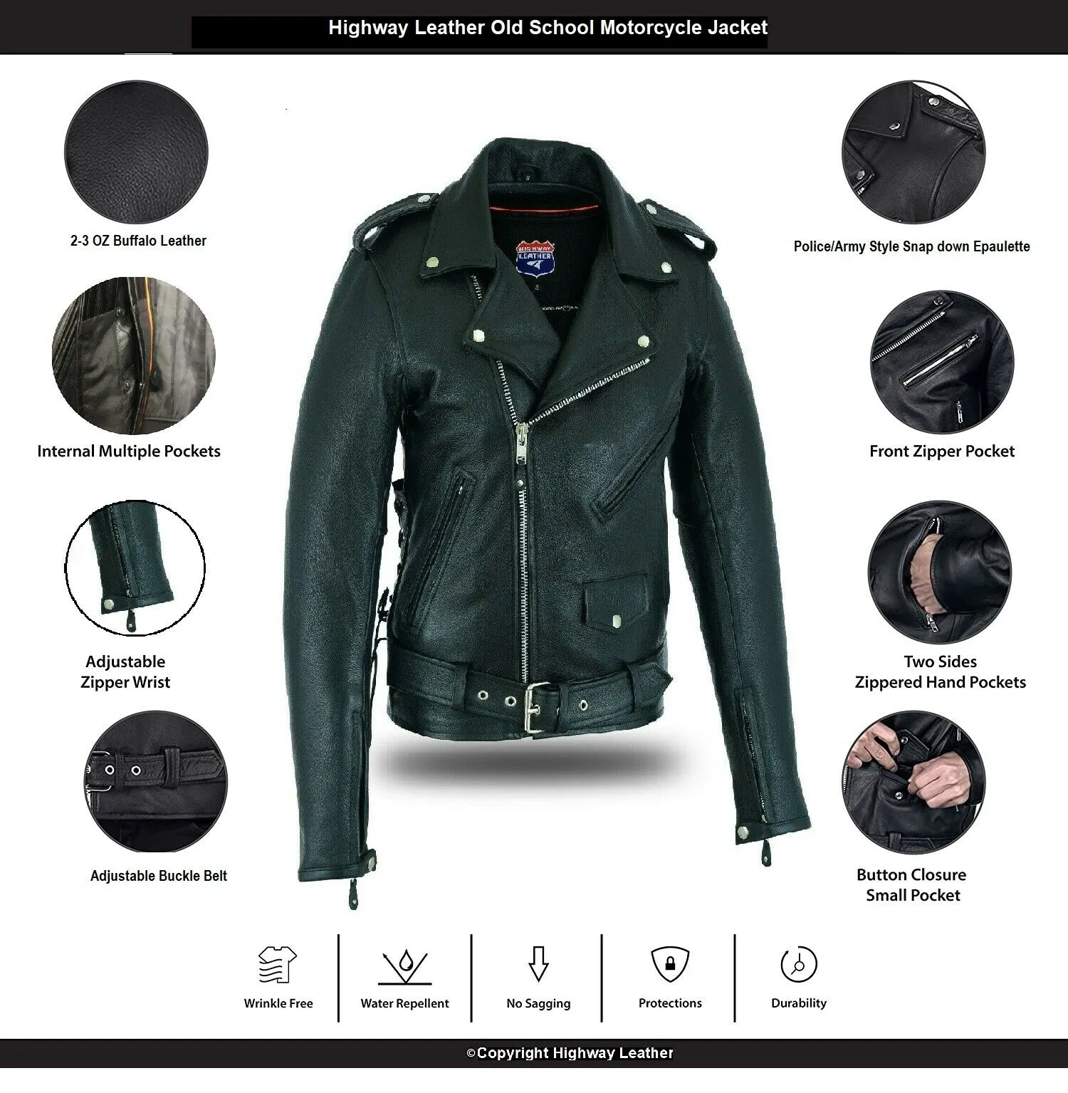 Highway Leather Old School Police Style Motorcycle Leather Jacket