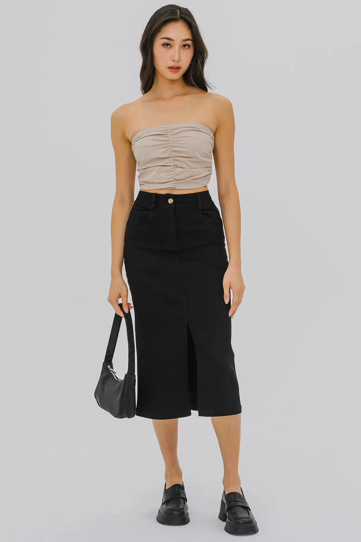 Insider Front Slit Denim Skirt (Black)