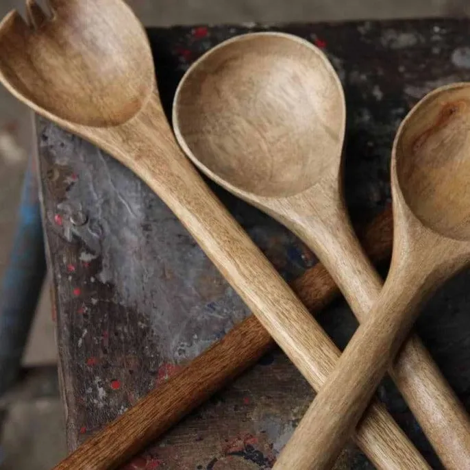 Long Mango Wood Salad Servers