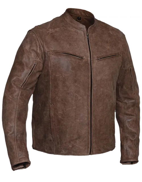 Men's Distressed Brown Biker Jacket 6045.ANT MJ