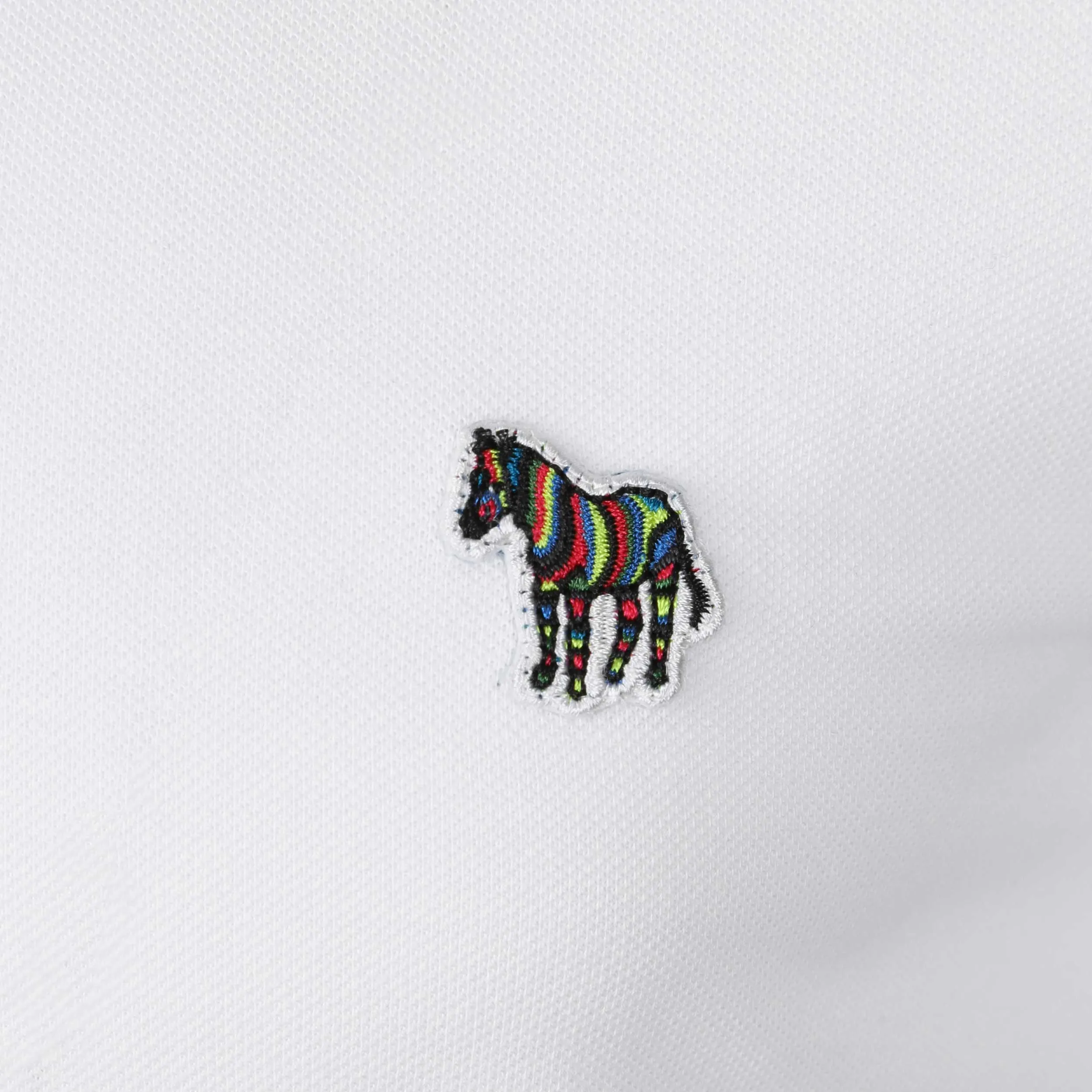 Paul Smith Zebra Badge LS Polo Shirt in White with Tipping