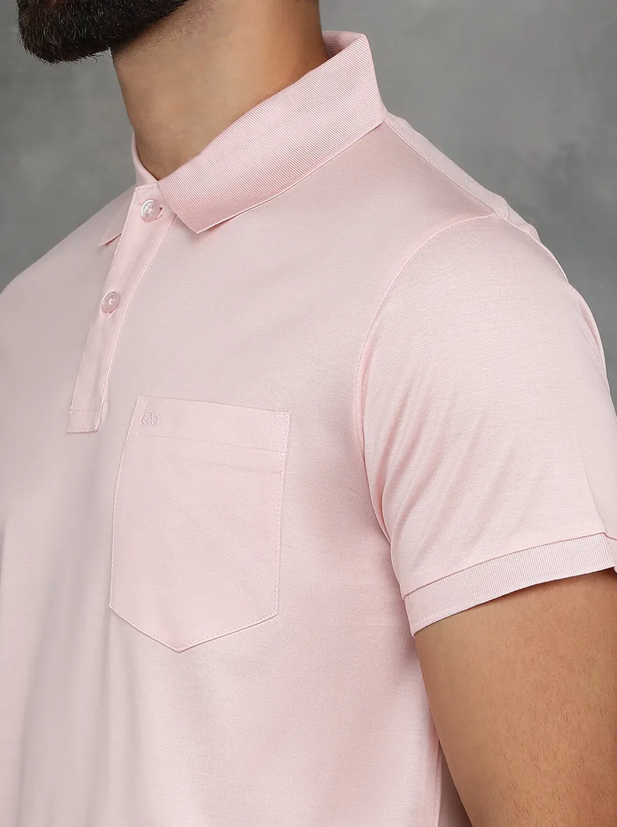 Pink Solid Regular Fit Polo T-Shirt | JadeBlue