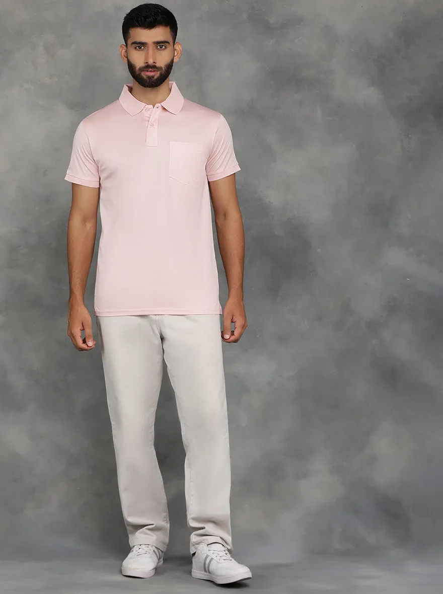 Pink Solid Regular Fit Polo T-Shirt | JadeBlue