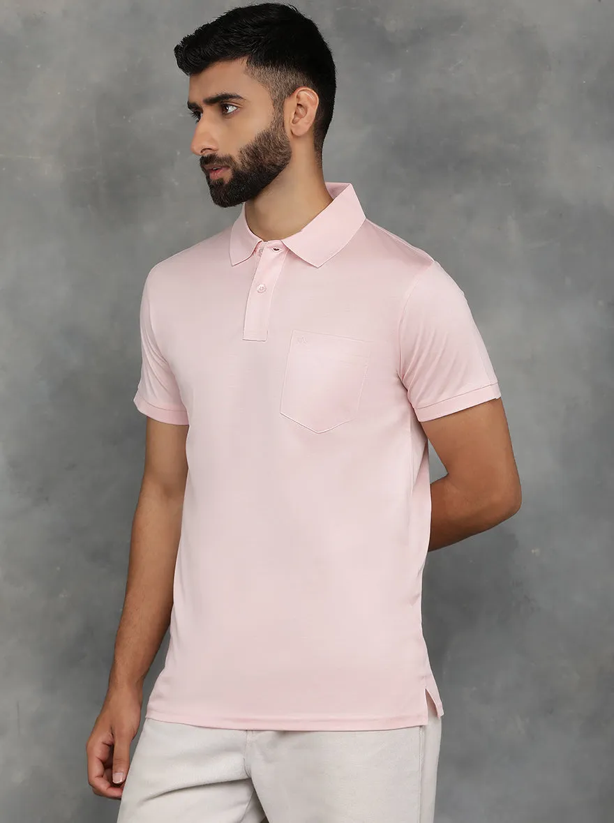 Pink Solid Regular Fit Polo T-Shirt | JadeBlue