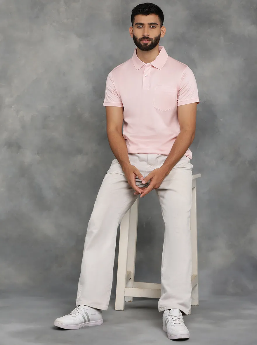 Pink Solid Regular Fit Polo T-Shirt | JadeBlue