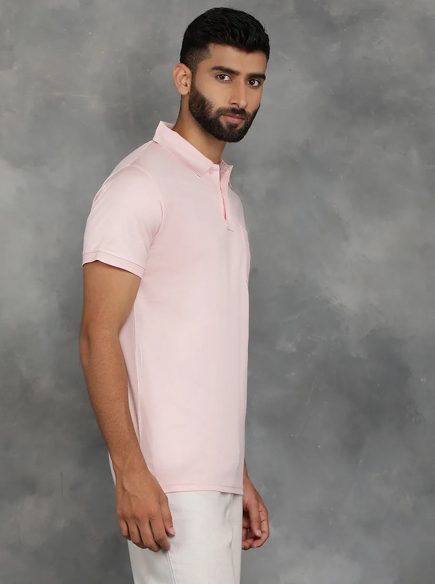 Pink Solid Regular Fit Polo T-Shirt | JadeBlue