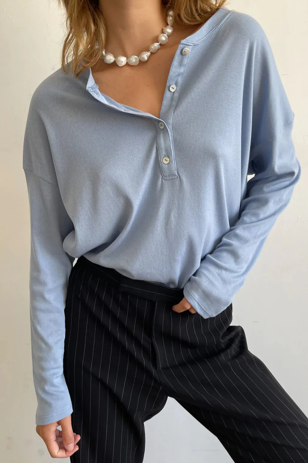 Rib Henley Long Sleeve Robin