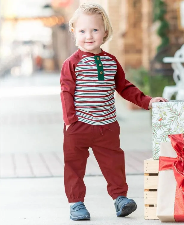 RuggedButts ~ Peppermint Stripe Raglan Henley Tee 18-24 month