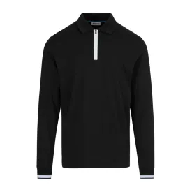 Sandbanks Silicone Zip Black Long Sleeve Polo Shirt