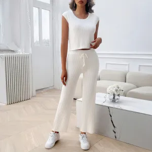 Spring Summer Women Clothing round Neck Slim Fit Sweater Set