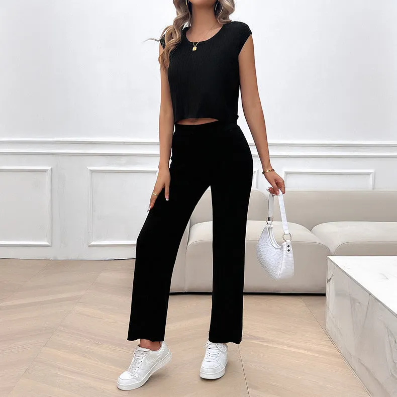Spring Summer Women Clothing round Neck Slim Fit Sweater Set