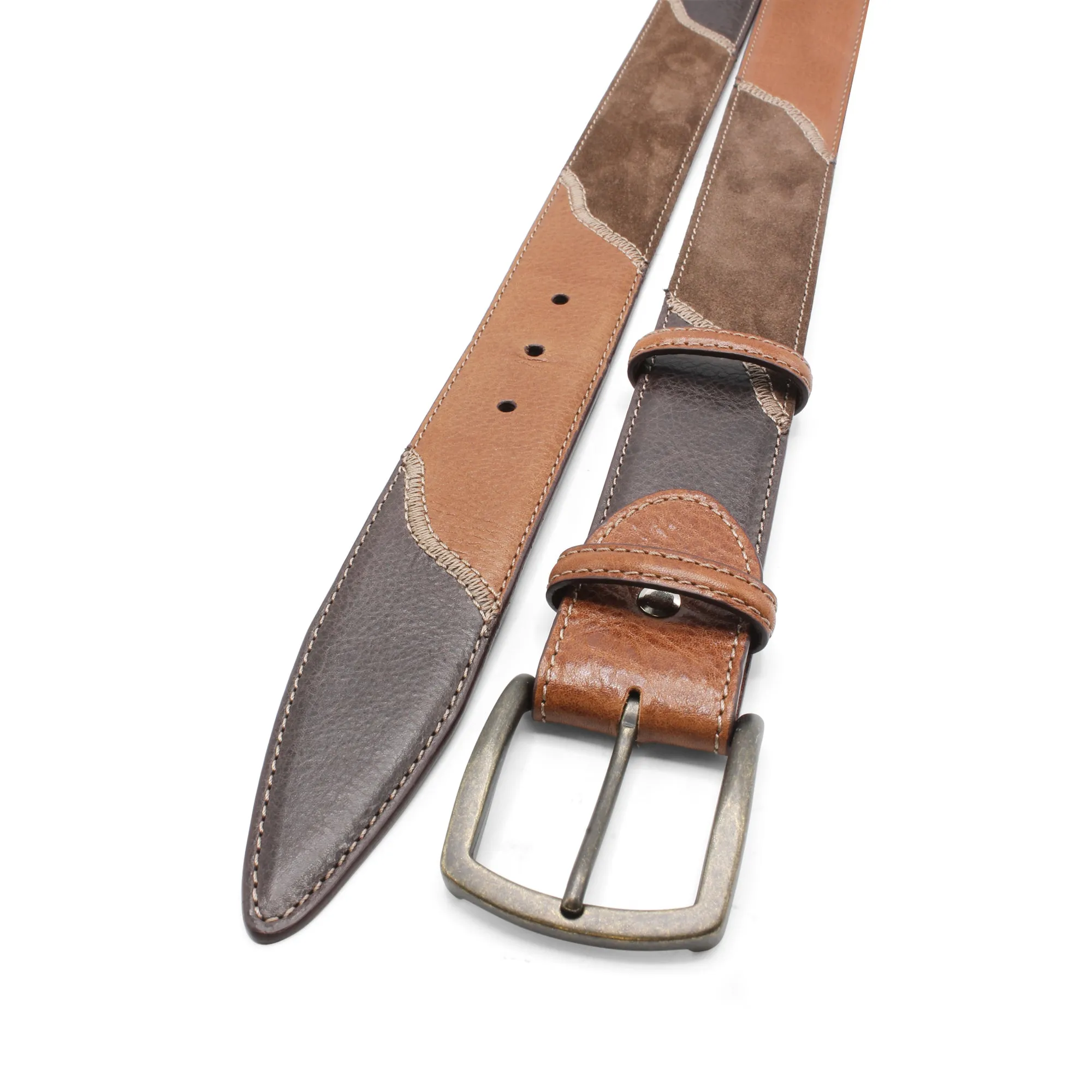 Tan/Choc Mix Greystoke Triple Antique Prong Belt